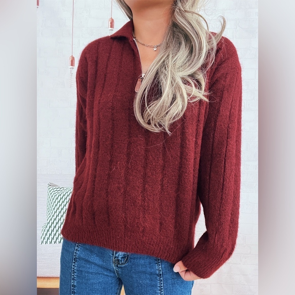 Ribbed Hem Quarter Zip Sweater - Picture 7 of 14